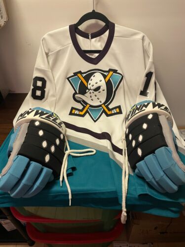 90s CCM NHL Anaheim Mighty Ducks Home White Hockey Jersey Mens XXL W/Gloves