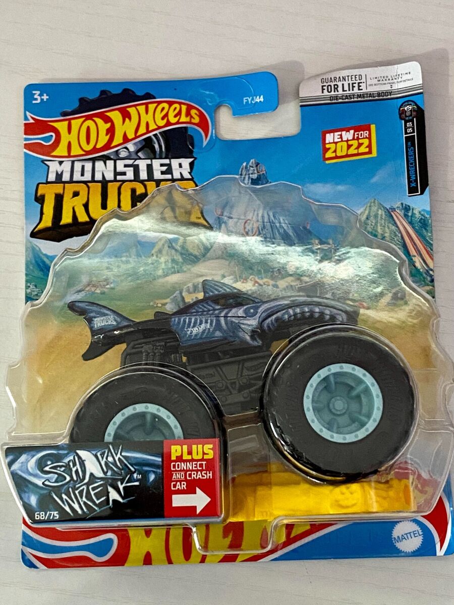 New 2022 Hot Wheels Monster Trucks Shark Wreak Connect & Crash Car Series