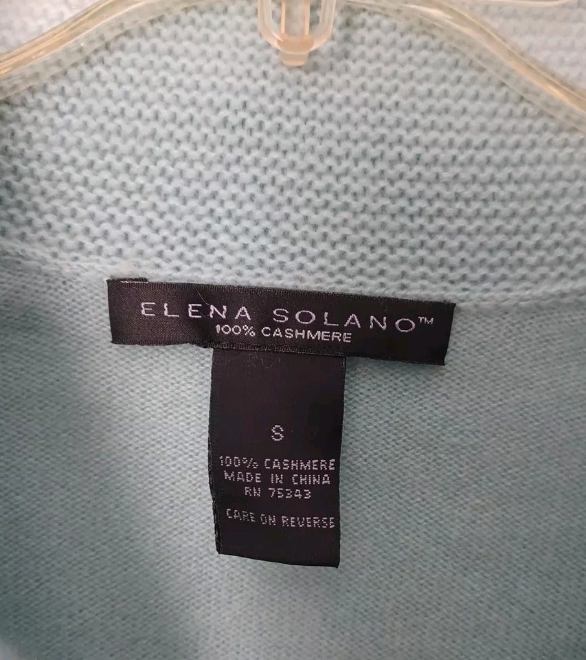 Elena Solano Womens 100% Cashmere Shawl Collar Pullover Aqua Small Cozy Sweater - Image 2 of 4