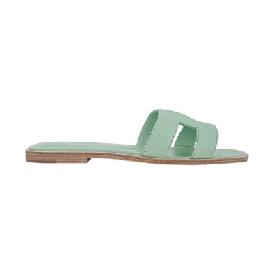 Hermes Sandal Flat Oran Vert d'Eau Epsom Leather 38/ 8 New w/ Box