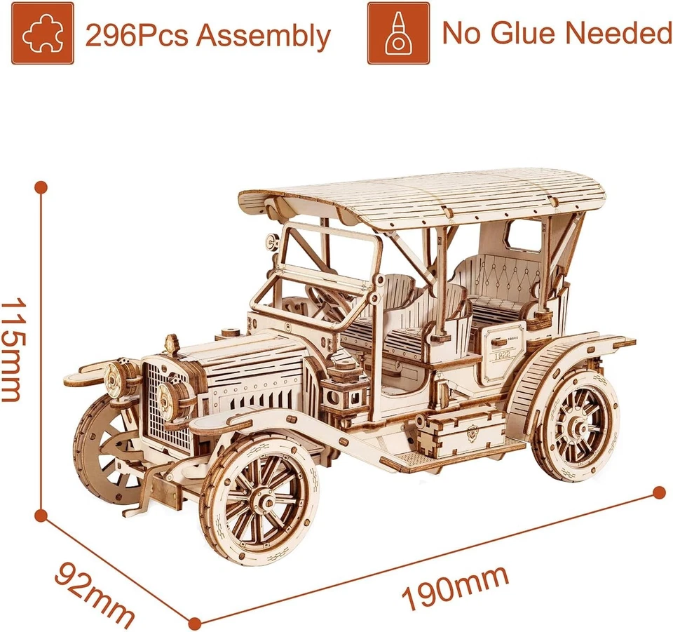 ROBOTIME 3D Holzpuzzle Oldtimer Holzauto Modell Bausätze Erwachsene Geschenk - Bild 3 von 4