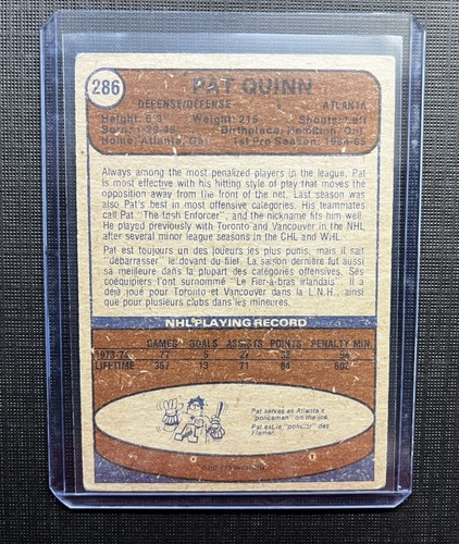 1974-75 OPC O-Pee-Chee Pat Quinn Atlanta Flames #286 Hockey Card 🔥🔥🔥 - Picture 3 of 3