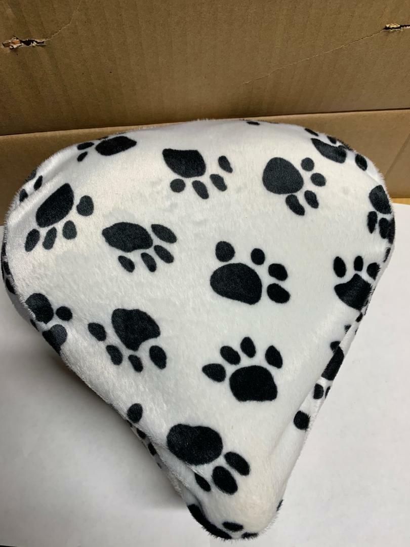 Beach Cruiser Bike Seat Cover Paw Print Black/White Soft Fur