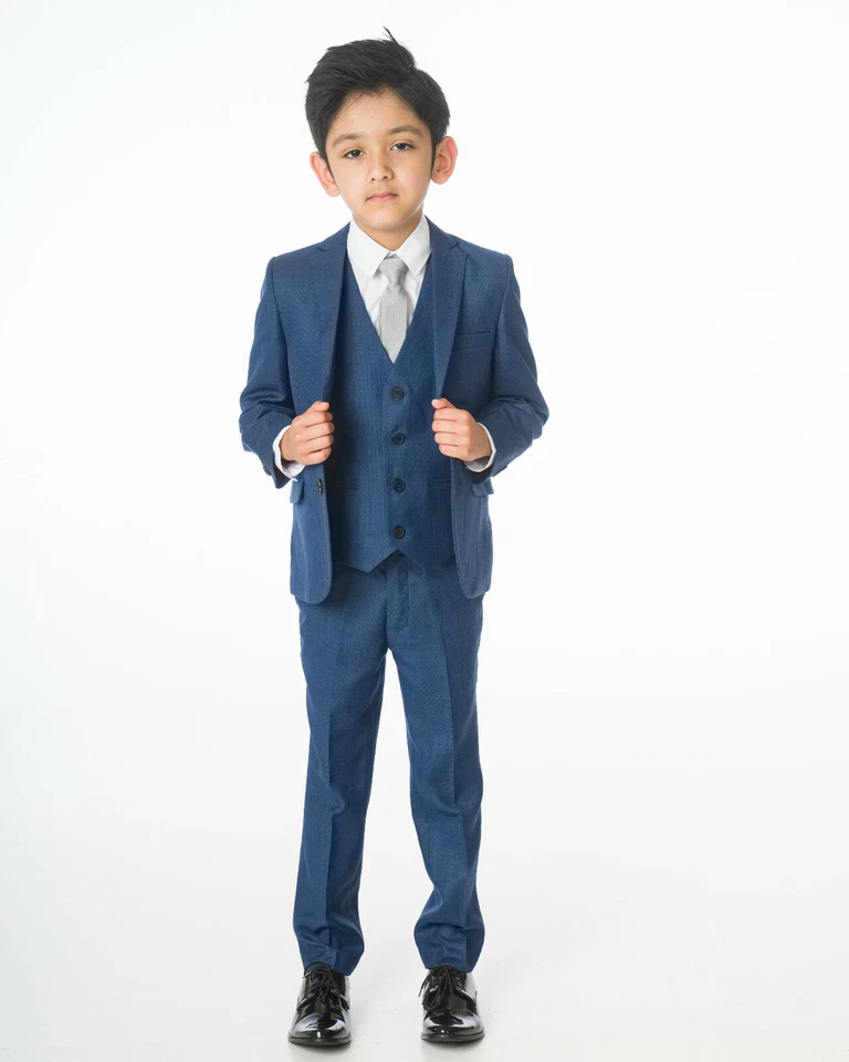 Trajes para niños niños página de boda niño fiesta graduación traje, bebé hasta 14 años, gris o azul Foto 3 de 4