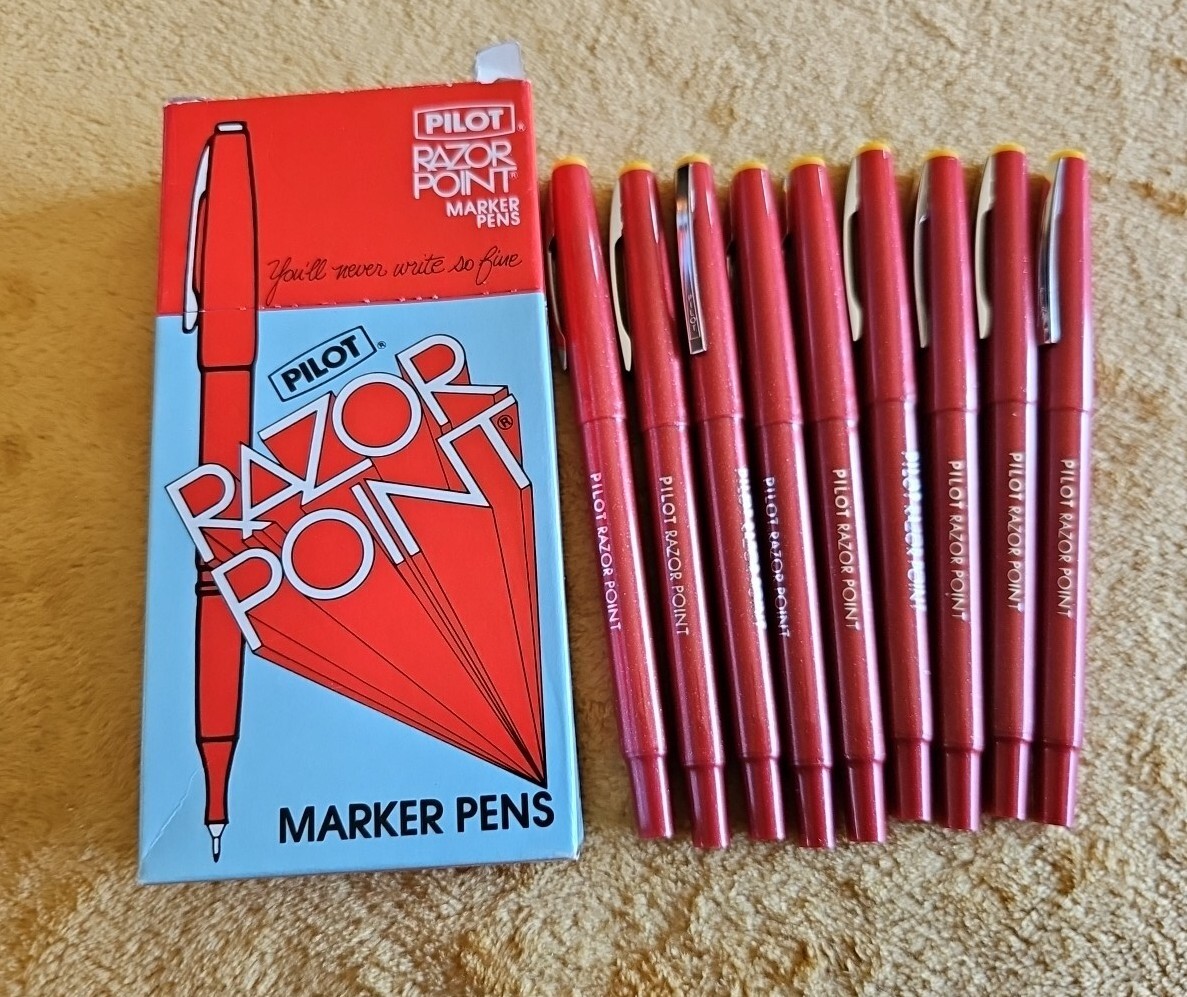 Pilot Razor Point Marker Pens Box (9) Red #SW-10PP Vintage *READ*