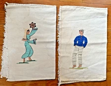 Vintage Hand Embroidered Linens Israeli Man and Woman Middle East Folk Art WIZO