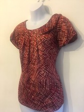 Betty Jackson Black, Red Geometric-Short Sleeve-Tie Belt-Top.   UK10   Worn Once