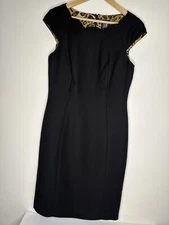 JAX Black Sheath Dress Womens Size 8 Black Scalloped Neck Cap Sleeve Lined