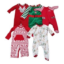 Lot Of 5 Baby Body Suits Christmas Theme Sz 6-9 Months