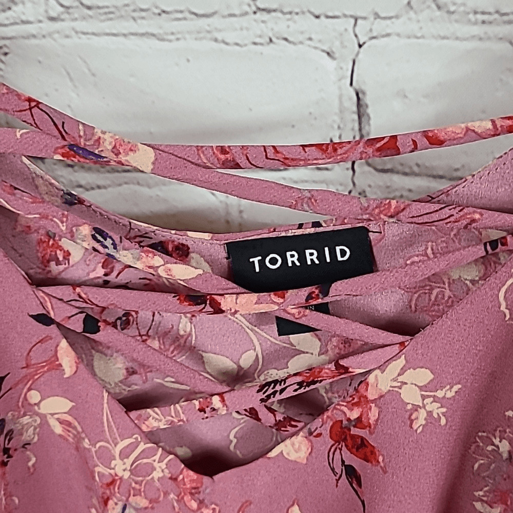 TORRID Lace-Up Cold Shoulder Blouse Georgette Flo… - image 4