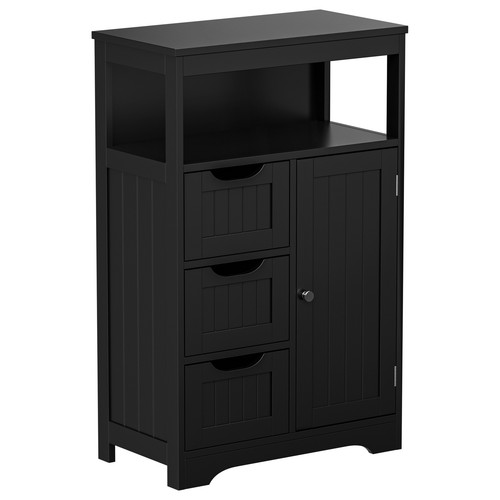Bathroom Storage Cabinet Floor Standing with 1 Door and 3 Drawers Cupboard Black - Picture 7 of 23