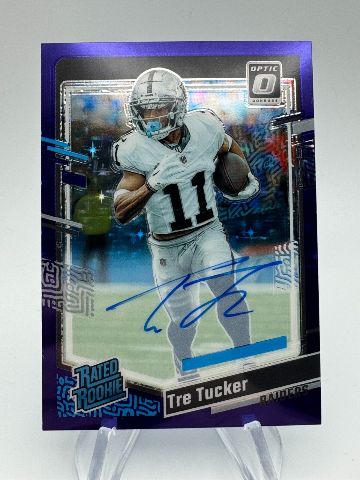 2023 Donruss Optic TRE TUCKER Purple Stars Rated Rookie Auto /50 #261 Raiders