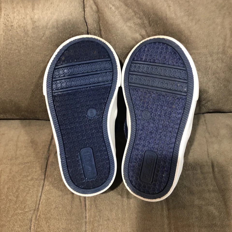 Zapatos de lona azul Place para niños talla 5 niño pequeño sin cordones T-rex dinosaurio denim Foto 3 de 3