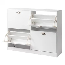 Slim Shoe Storage Cabinet with 4 Flip Drawers for Hallway, White