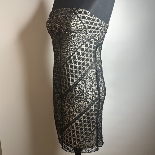 Y2K Vintage Hot Kiss Cream Black Lace Overlay Mini Tube Dress Small Whimsigoth - Picture 8 of 9