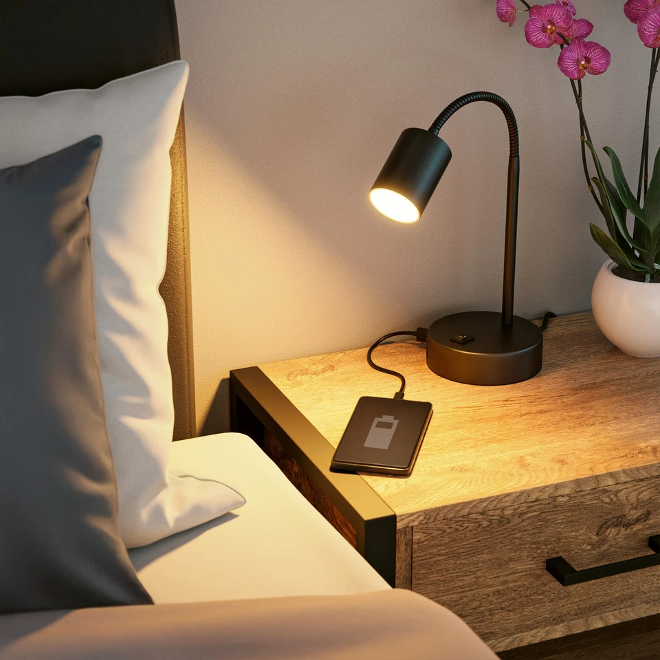 Tischleuchte WAIKA, schwarz, USB-A, USB-C, inkl. GU10 LED Lampe - Bild 2 von 3