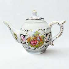 Limoges Teapot Miniature White Cobalt Blue Gold Fragonard Courting Couple 3.75in