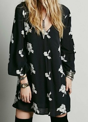 Free People Emma Austin Floral Embroidered Boho Swing Mini Dress Size Large