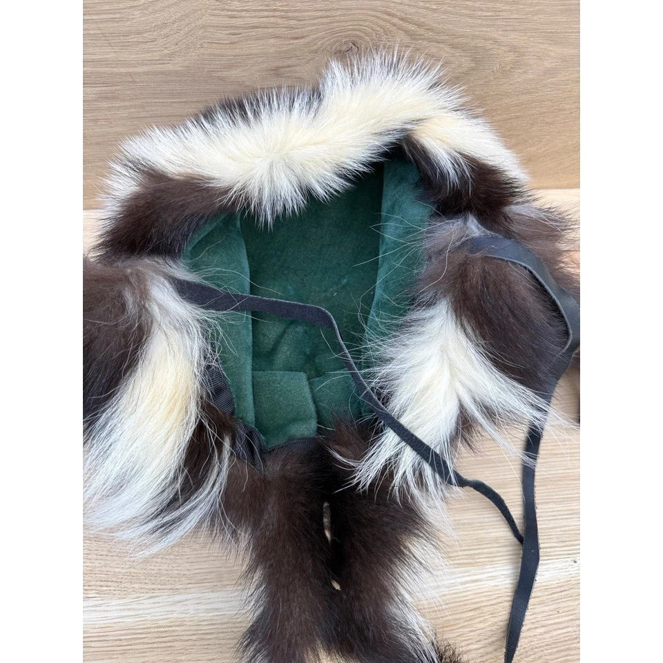 Sombrero de trampero de piel Sombrero de piel de mofeta Sombrero de invierno con cola Corbatas de cuero Piel real Foto 4 de 4