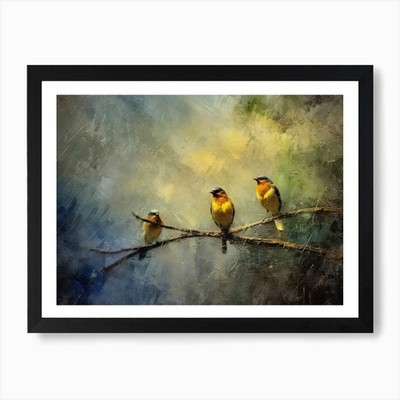 Vögel auf einem Ast 1 Kunstdruck gerahmt Wandbild Poster Leinwanddruck Bild