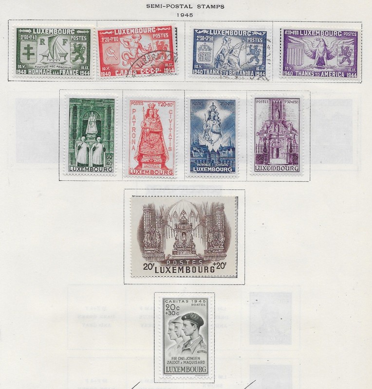 10 Luxembourg Semi-Postal Stamps from Quality Old Antique Album 1945