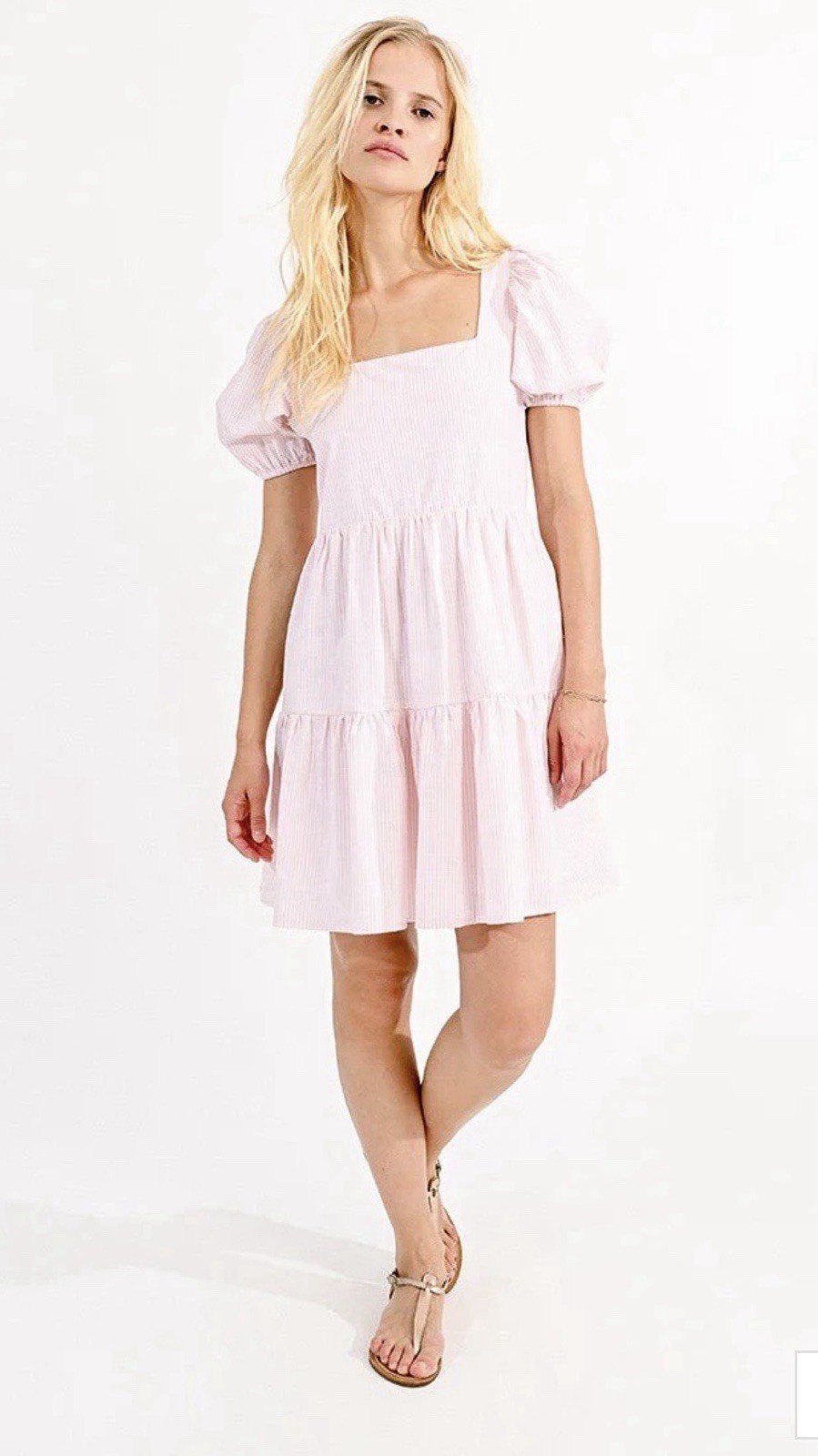 Molly Bracken Pastel Pink Striped Mini Dress Babydoll Feminine Cottagecore
