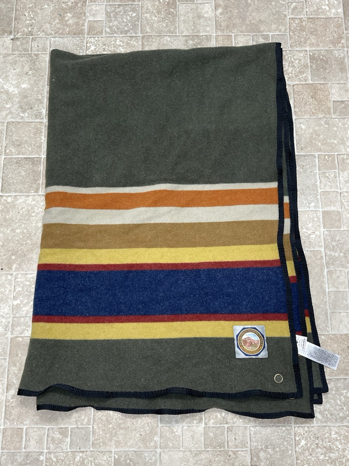 100% Wool Green Multi Stripes 70x50 Made In Usa