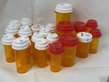 Lot of 22 Empty Amber Prescription Bottles from Sams Club  CVS Various Sizes