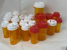 Lot of 22 Empty Amber Prescription Bottles from Sams Club & CVS Various Sizes