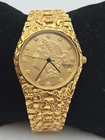Vintage Gruen Lady Liberty  33mm Coin Dial Watch Gold Nugget Band Unisex Watch