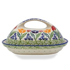 Butterdose oval mit großem Griff - Dekor Tulpe - II Wahl