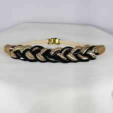 Statement Vintage Black Gold Tan Braided Rope Belt Waist Metallic Clasp