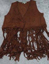 Rockin' C Fringe Hippie Cowgirl Vests Women's Large Brown Faux Suede