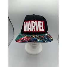Marvel Snapback Hat Kids OSFM Black Red Avengers Character Flat Brim Excellent
