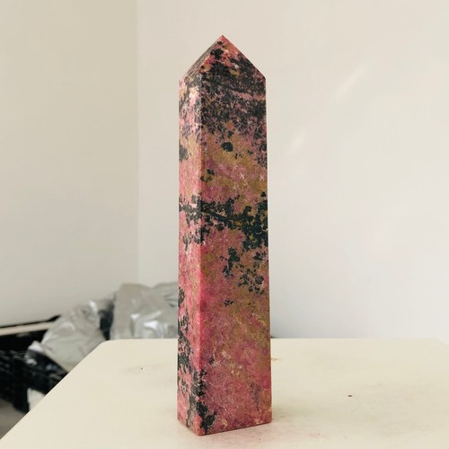 670g Natural Pink Rhodonite Quartz Crystal Obelisk Mineral specimenHealing AK160