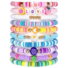 Colorful Clay Bead Friendship Bracelets for Kids and Teens - 10 Pack