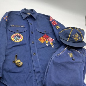 Vintage Boy Scouts of America Cub Scouts Uniform with Patches and Cap / Slide