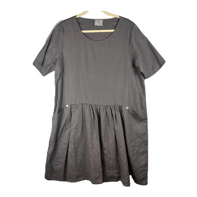 Chalet Et Ceci Tunic Dress Womens L Gray Linen Pullover Lagenlook Boho