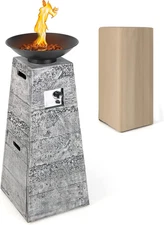 Propane Fire Bowl Column, Outdoor Burning Fire Bowl W/Lava Rocks & PVC Cover, 30