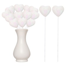 12 Pcs Glitter Heart Shaped Picks Puffy Foam Hearts Stick White, 4cm x 22cm