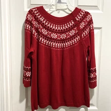 Talbots Woman Lambswool Blend Sweater Nordic Snowflake Red 2X Petite