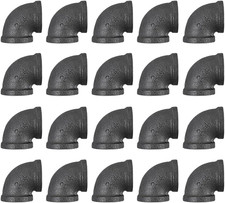 20 Pack 3/4 Inch 90 Degree Black Elbow Threaded Pipe Fittings, Cast Pipe Fitting