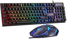 Gaming Keyboard and Mouse Combo, USB Wired RGB Backlit, Mechanical Feel Anti-...