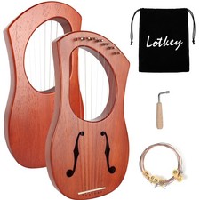 7 String F-Shaped Sound Holes Lyre Harp, Handcrafted Solid Okoume Wood Harp f...