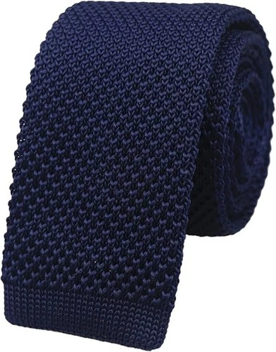  Men's Solid Color Knit Tie Skinny Formal Flat-end Smart One Size Navy Blue - Picture 1 of 2