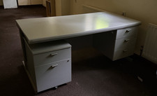 Grey Office Desk with Double Pedestal Drawers - No key