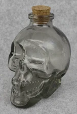 Skull Head Glass Bottle Decanter Cork Top 6 oz Clear 4" Tall Halloween Decor