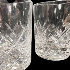 Orrefors Crystal Sofiero Cut Double Old Fashioned Tumblers Bar Glasses Set of 2