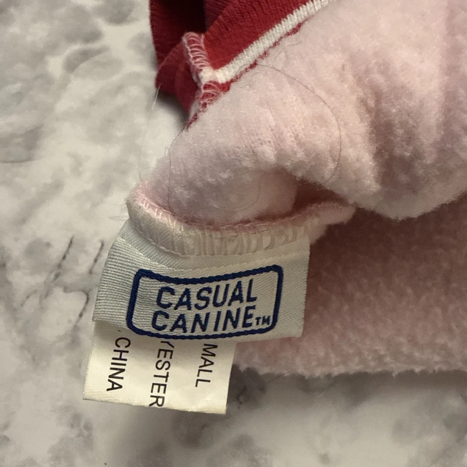 Dog Hoodie With Front Pocket Pint Fleece With Red And White Stretch Trim. Size S - Image 3 of 4