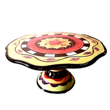 Vela de cerámica para cupcakes a cuadros internacionales certificada con pedestal con soporte para pasteles de 8"